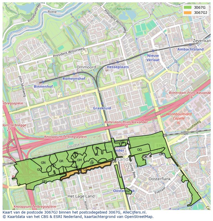 Afbeelding van het postcodegebied 3067 GJ op de kaart.