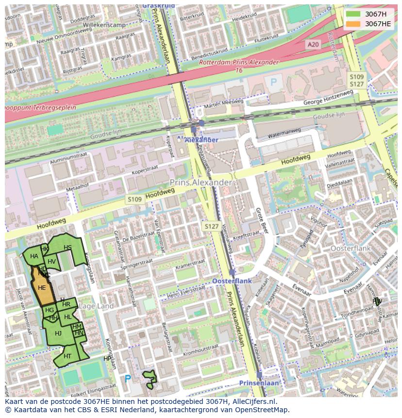 Afbeelding van het postcodegebied 3067 HE op de kaart.
