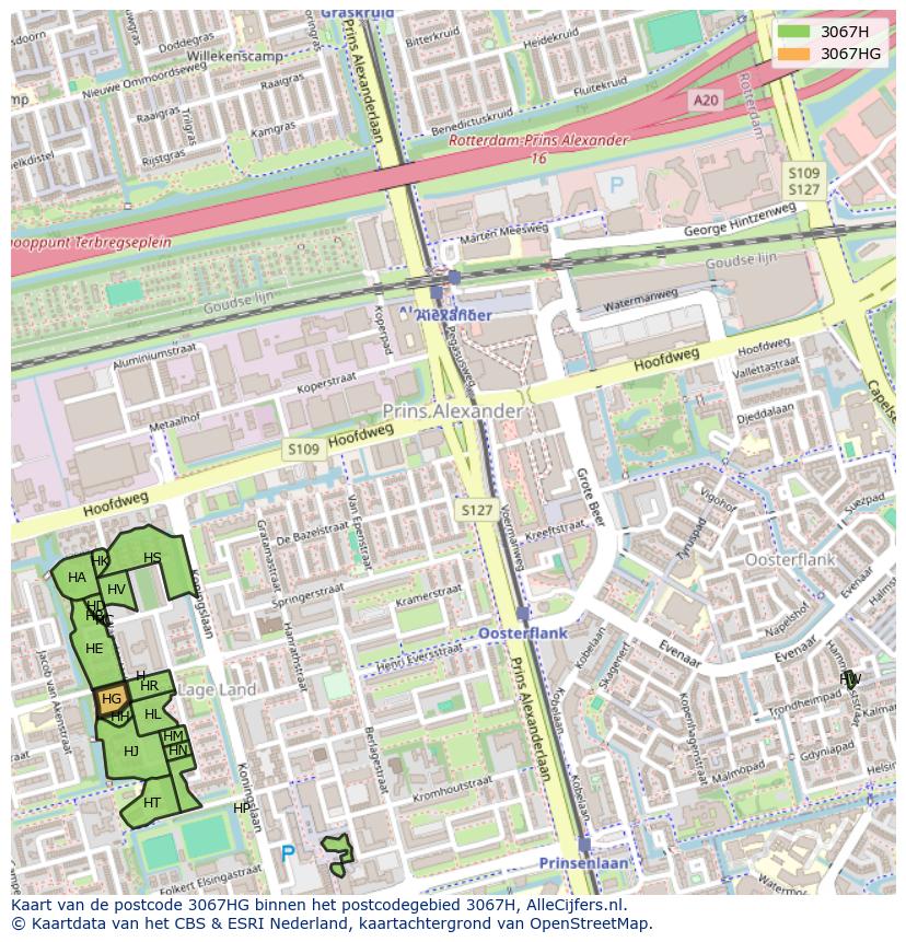 Afbeelding van het postcodegebied 3067 HG op de kaart.