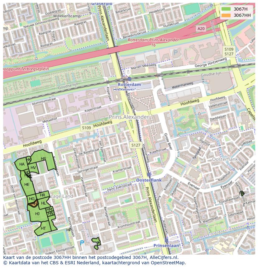 Afbeelding van het postcodegebied 3067 HH op de kaart.