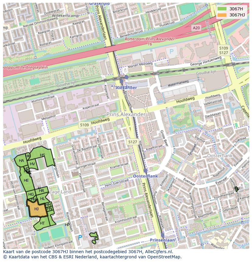 Afbeelding van het postcodegebied 3067 HJ op de kaart.