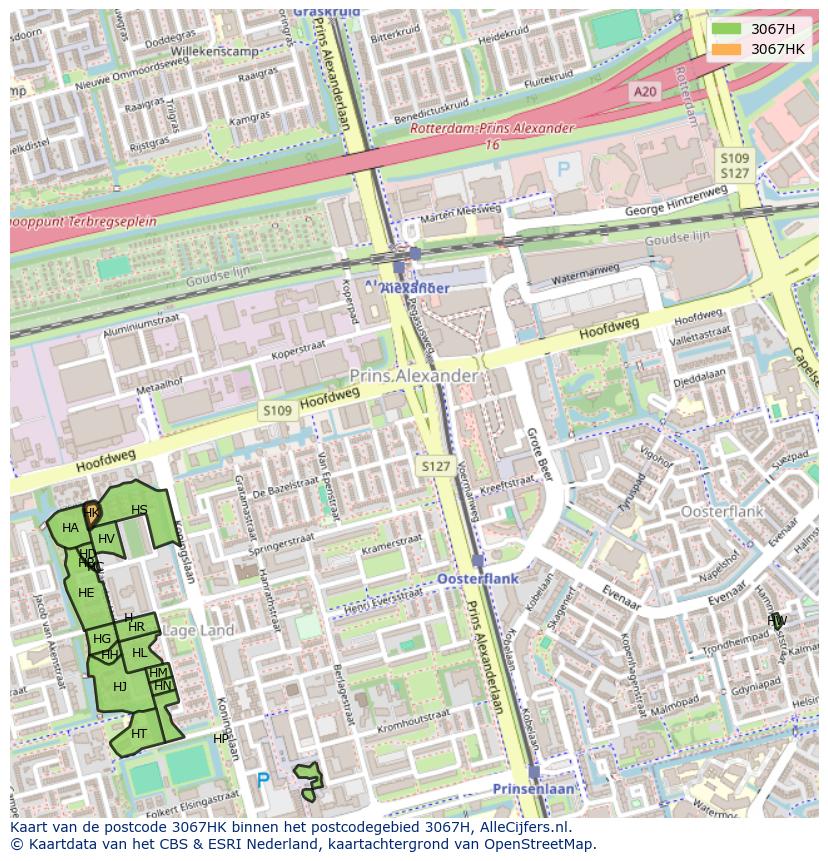 Afbeelding van het postcodegebied 3067 HK op de kaart.