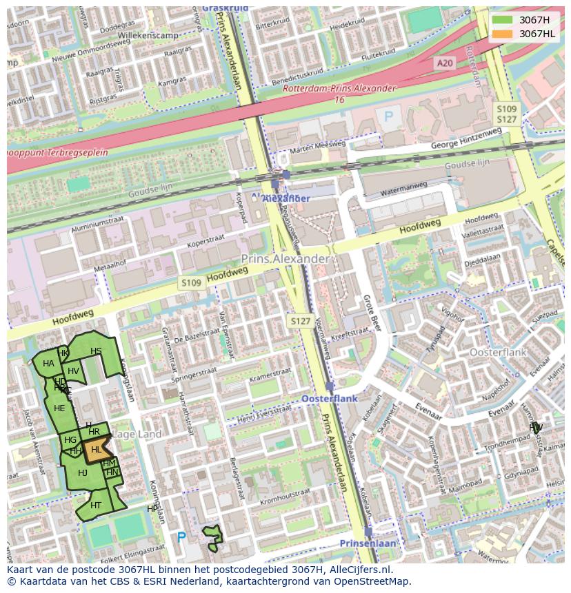 Afbeelding van het postcodegebied 3067 HL op de kaart.