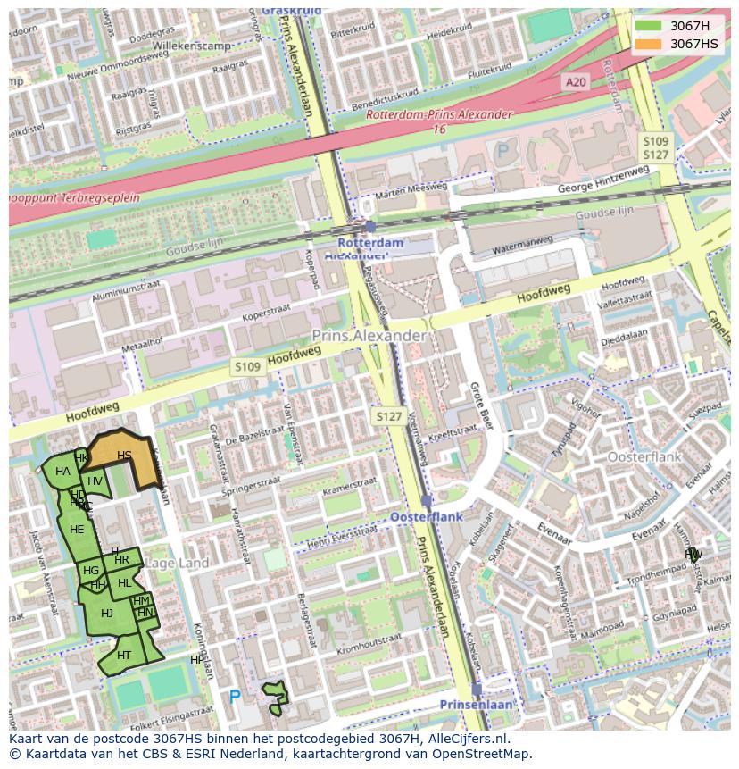 Afbeelding van het postcodegebied 3067 HS op de kaart.