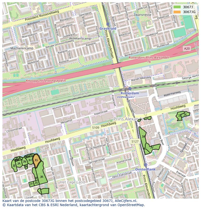 Afbeelding van het postcodegebied 3067 JG op de kaart.