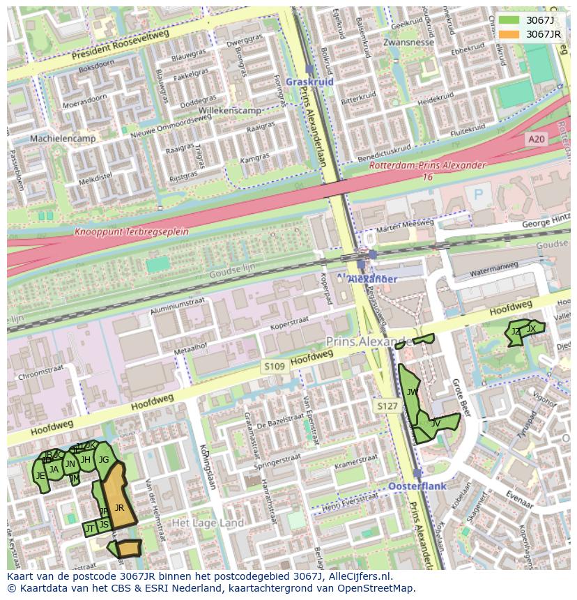 Afbeelding van het postcodegebied 3067 JR op de kaart.