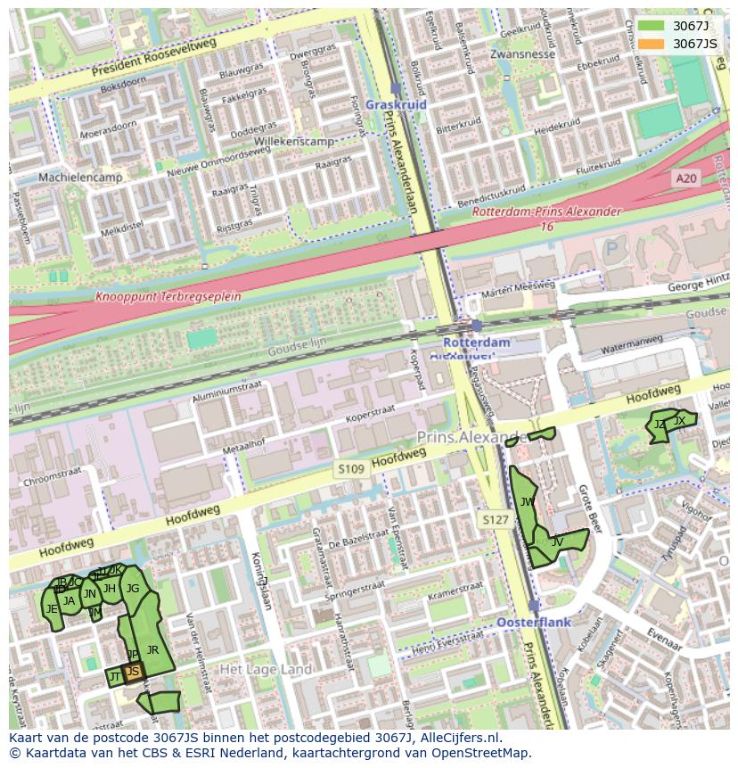 Afbeelding van het postcodegebied 3067 JS op de kaart.