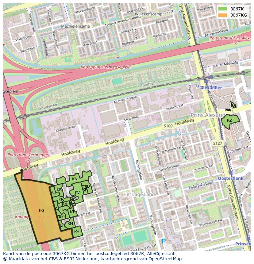 Afbeelding van het postcodegebied 3067 KG op de kaart.