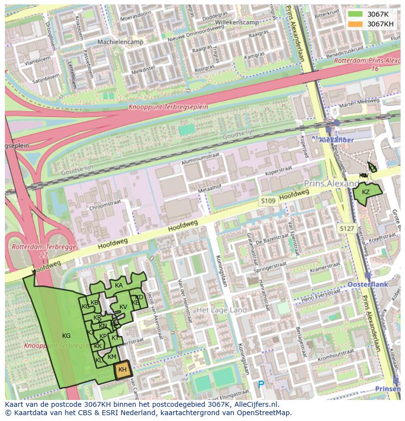 Afbeelding van het postcodegebied 3067 KH op de kaart.