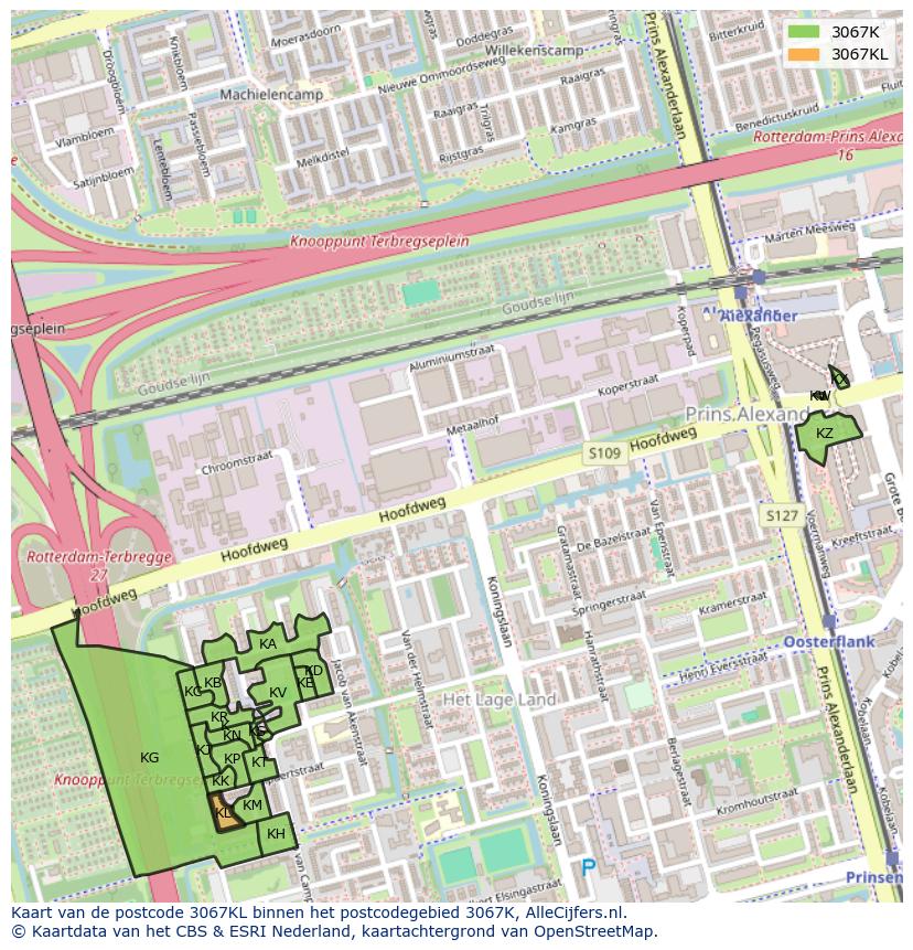 Afbeelding van het postcodegebied 3067 KL op de kaart.
