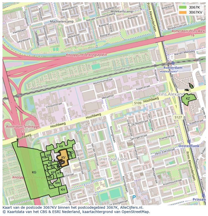 Afbeelding van het postcodegebied 3067 KV op de kaart.