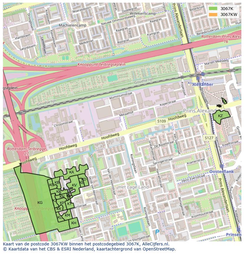 Afbeelding van het postcodegebied 3067 KW op de kaart.