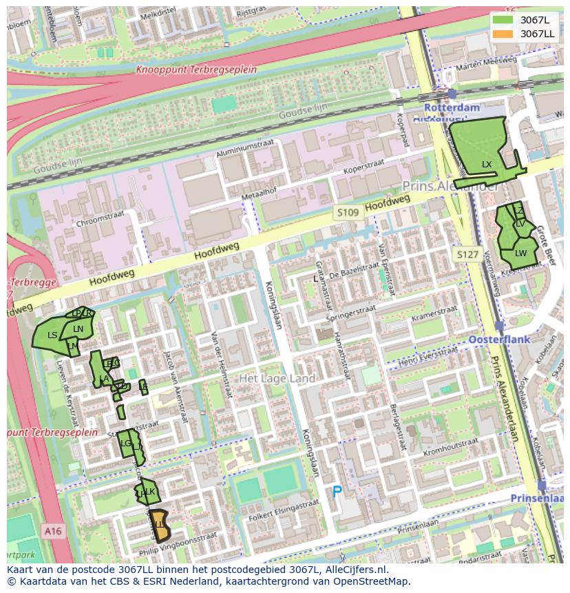 Afbeelding van het postcodegebied 3067 LL op de kaart.
