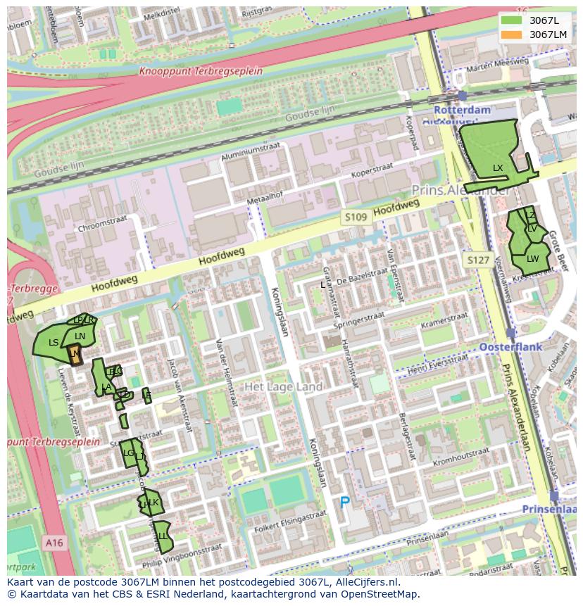 Afbeelding van het postcodegebied 3067 LM op de kaart.