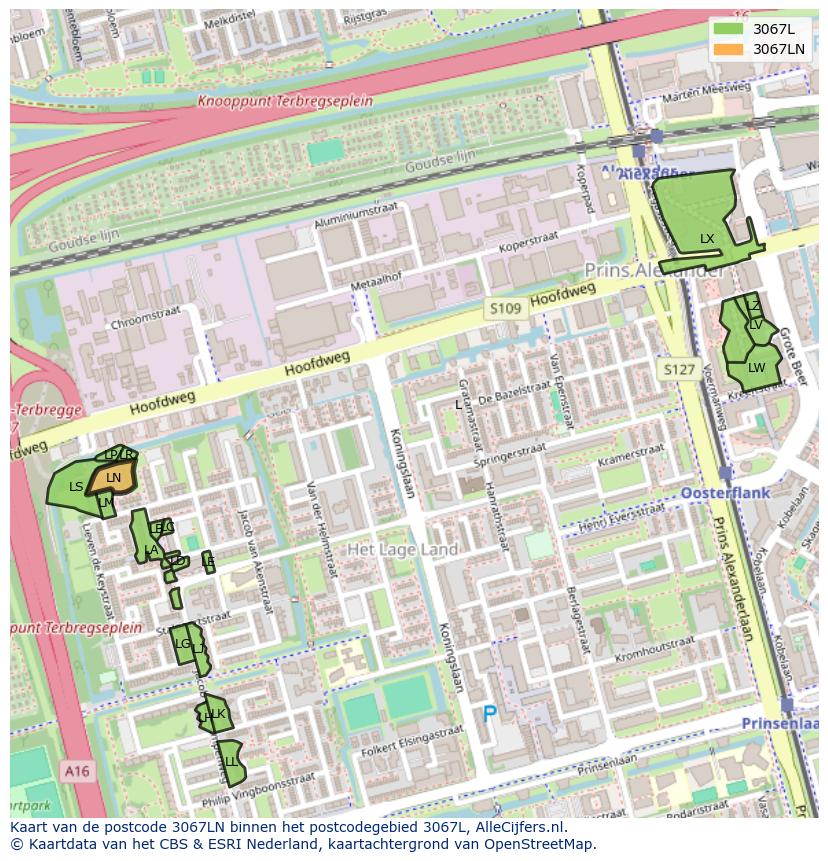 Afbeelding van het postcodegebied 3067 LN op de kaart.
