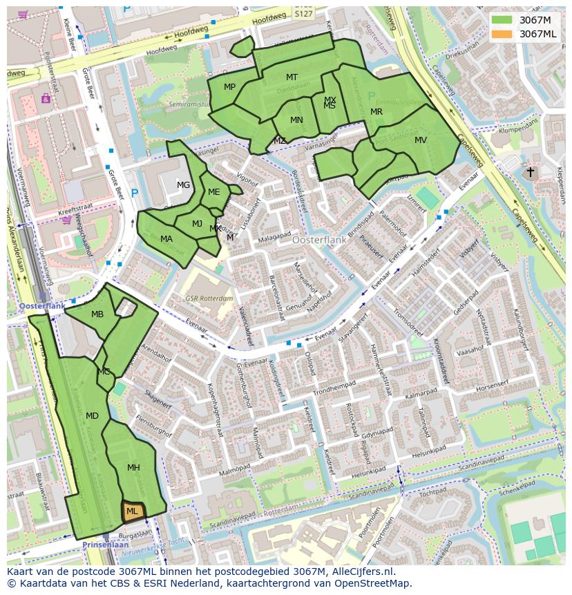 Afbeelding van het postcodegebied 3067 ML op de kaart.