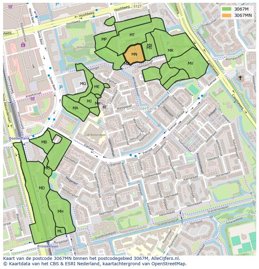 Afbeelding van het postcodegebied 3067 MN op de kaart.