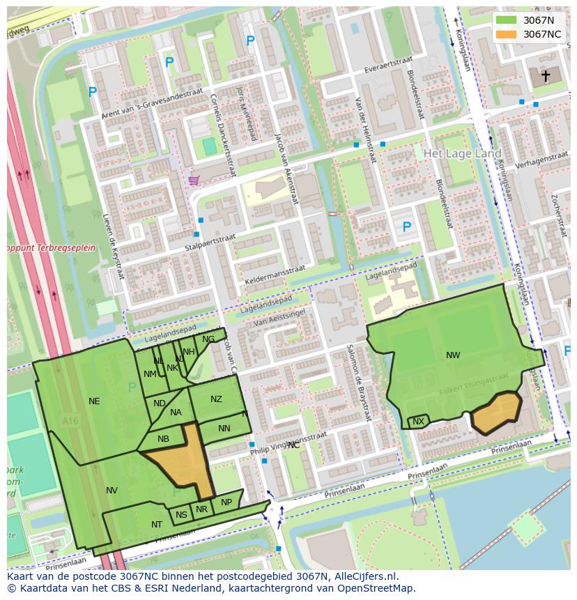 Afbeelding van het postcodegebied 3067 NC op de kaart.