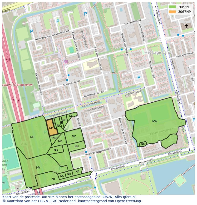 Afbeelding van het postcodegebied 3067 NM op de kaart.