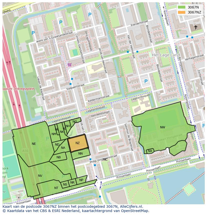 Afbeelding van het postcodegebied 3067 NZ op de kaart.