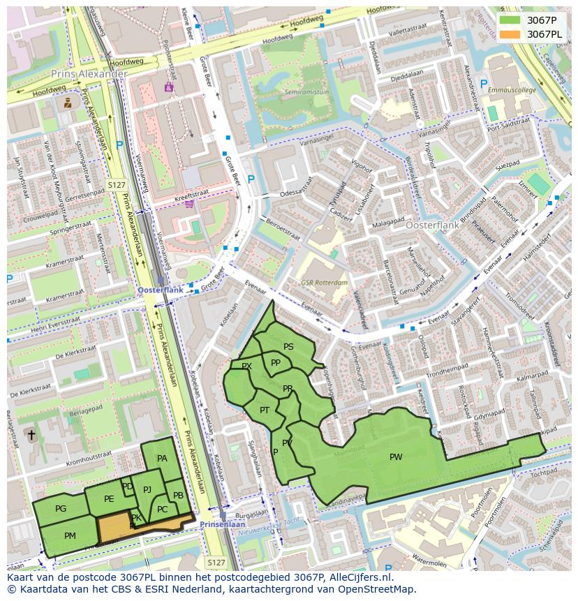 Afbeelding van het postcodegebied 3067 PL op de kaart.