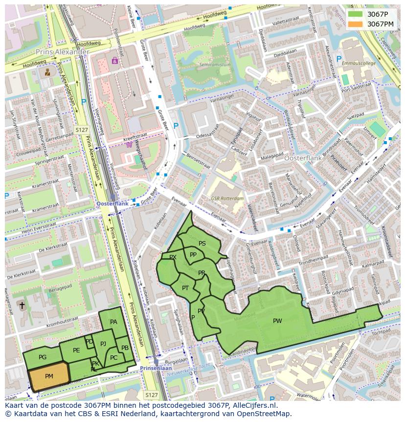 Afbeelding van het postcodegebied 3067 PM op de kaart.