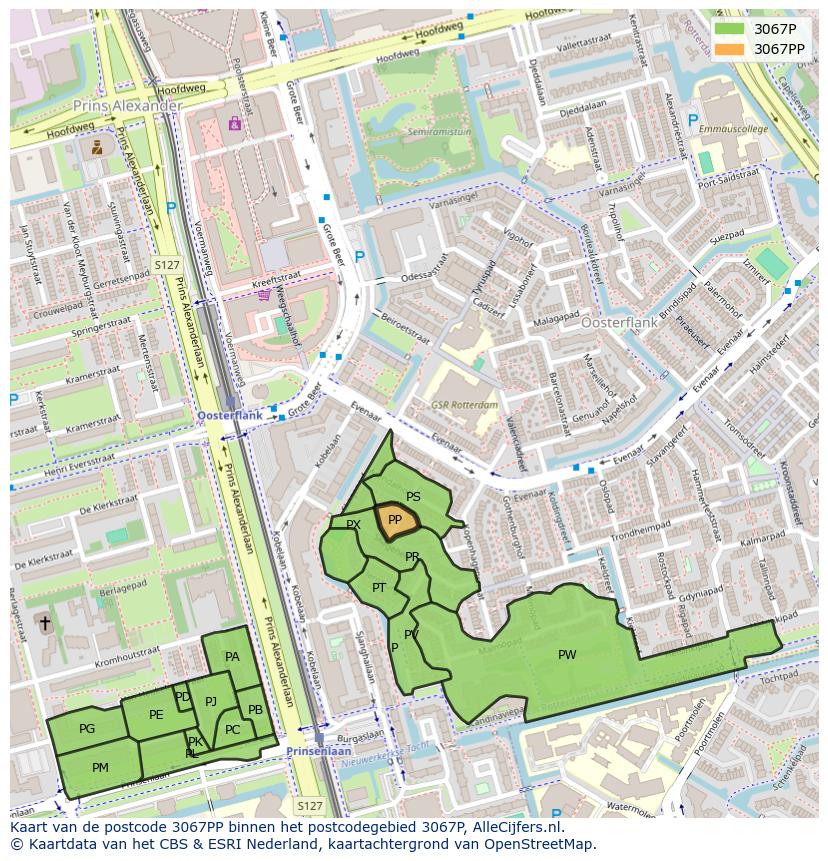 Afbeelding van het postcodegebied 3067 PP op de kaart.
