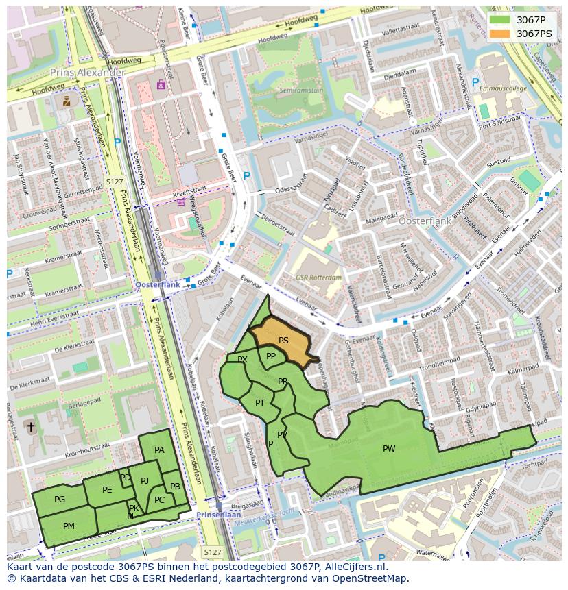 Afbeelding van het postcodegebied 3067 PS op de kaart.