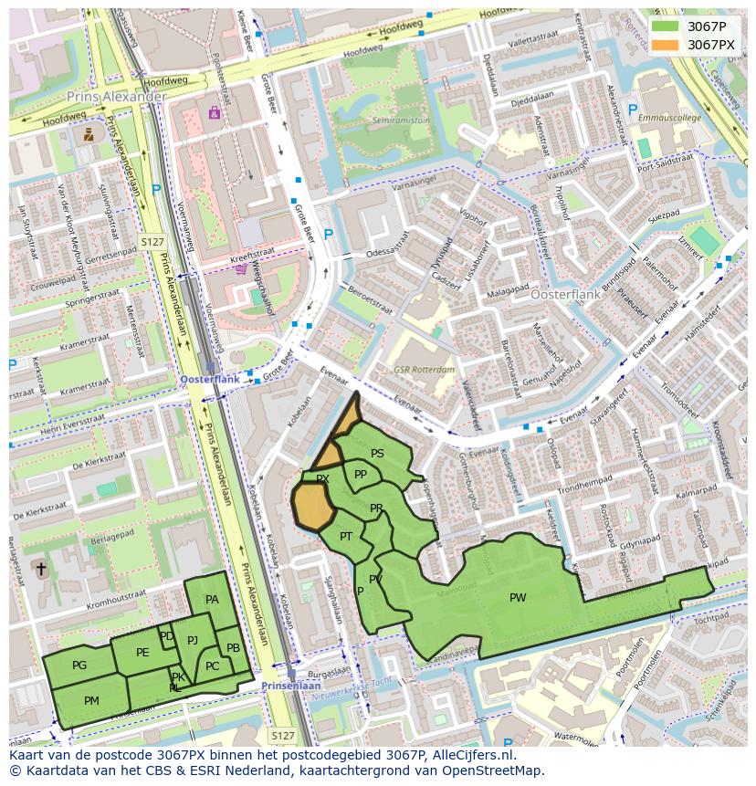 Afbeelding van het postcodegebied 3067 PX op de kaart.