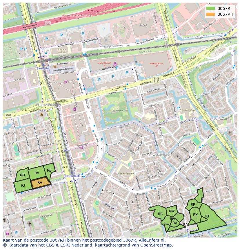 Afbeelding van het postcodegebied 3067 RH op de kaart.