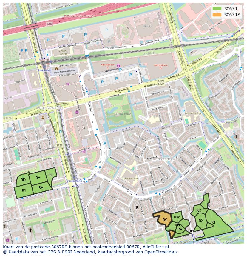 Afbeelding van het postcodegebied 3067 RS op de kaart.
