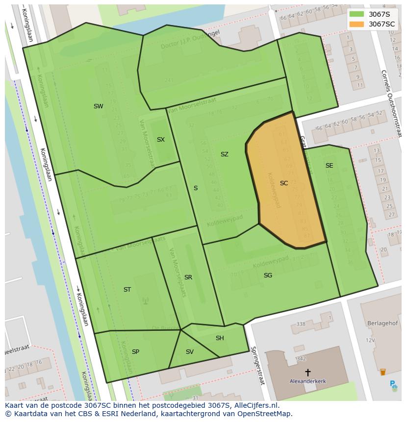 Afbeelding van het postcodegebied 3067 SC op de kaart.