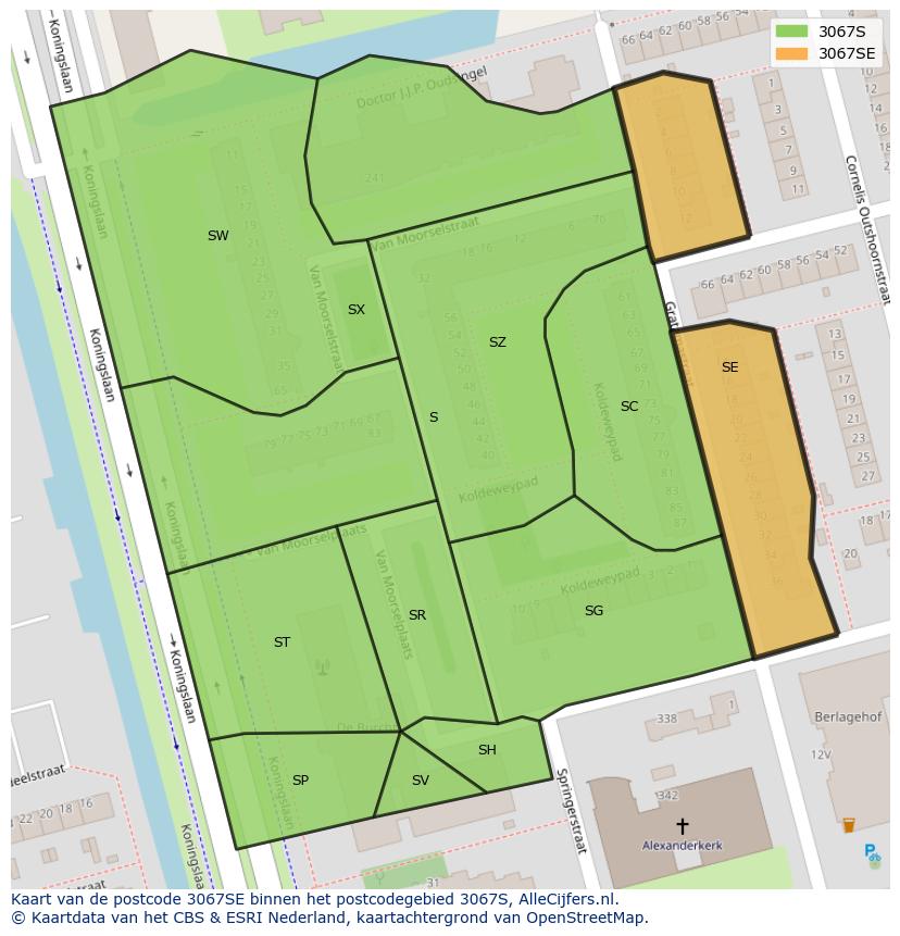 Afbeelding van het postcodegebied 3067 SE op de kaart.