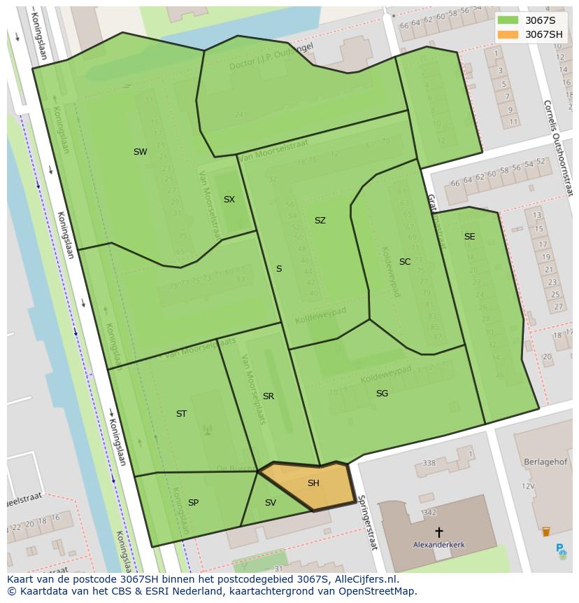 Afbeelding van het postcodegebied 3067 SH op de kaart.