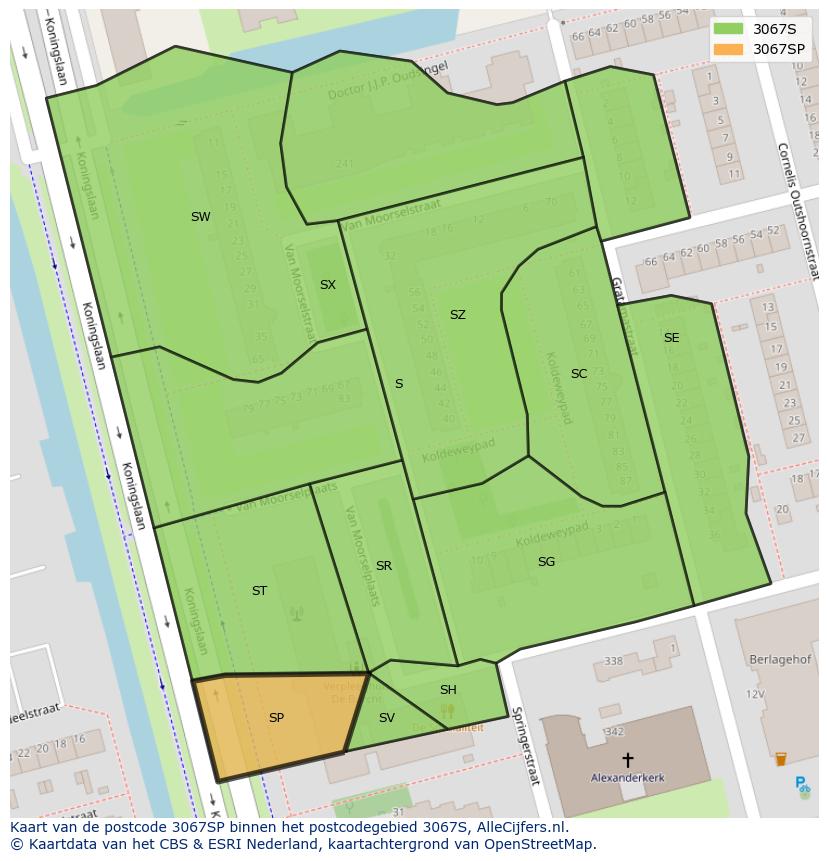 Afbeelding van het postcodegebied 3067 SP op de kaart.