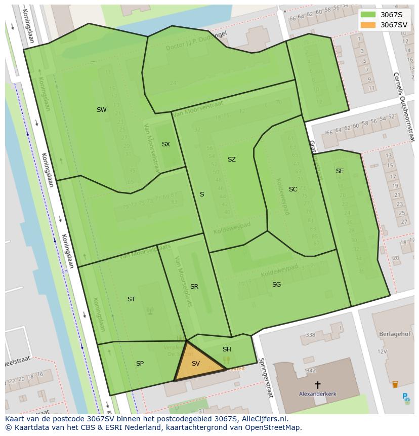 Afbeelding van het postcodegebied 3067 SV op de kaart.