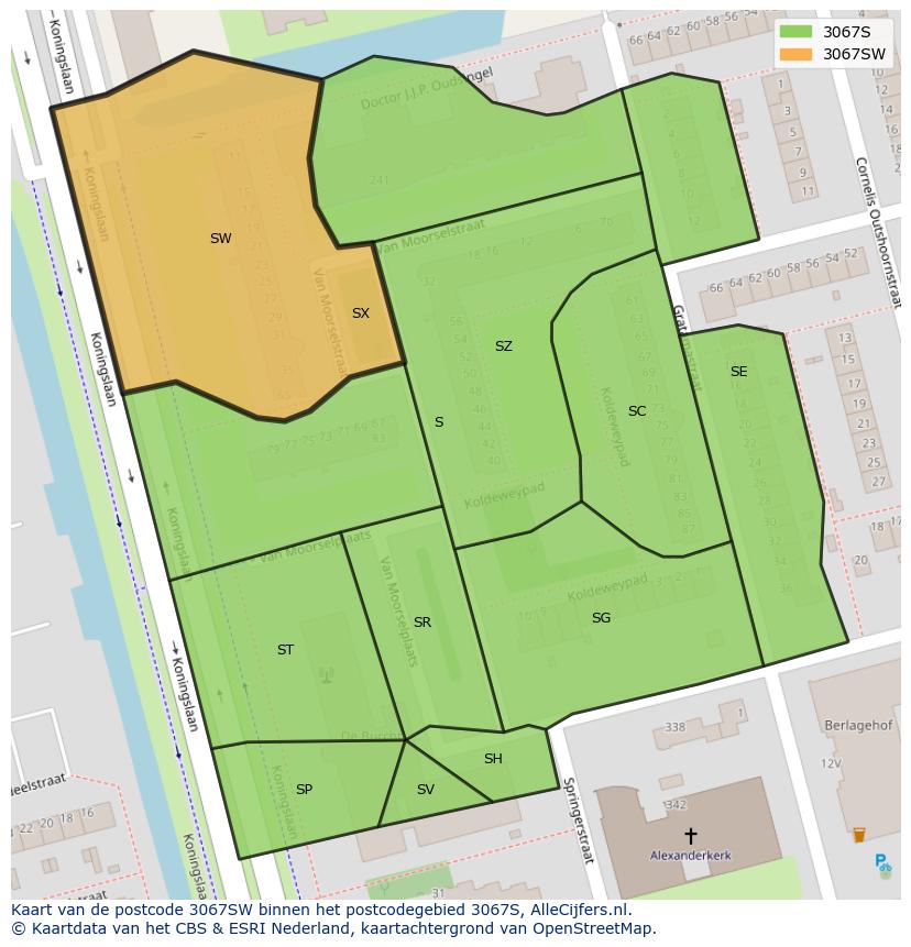 Afbeelding van het postcodegebied 3067 SW op de kaart.