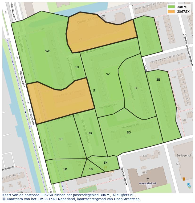 Afbeelding van het postcodegebied 3067 SX op de kaart.