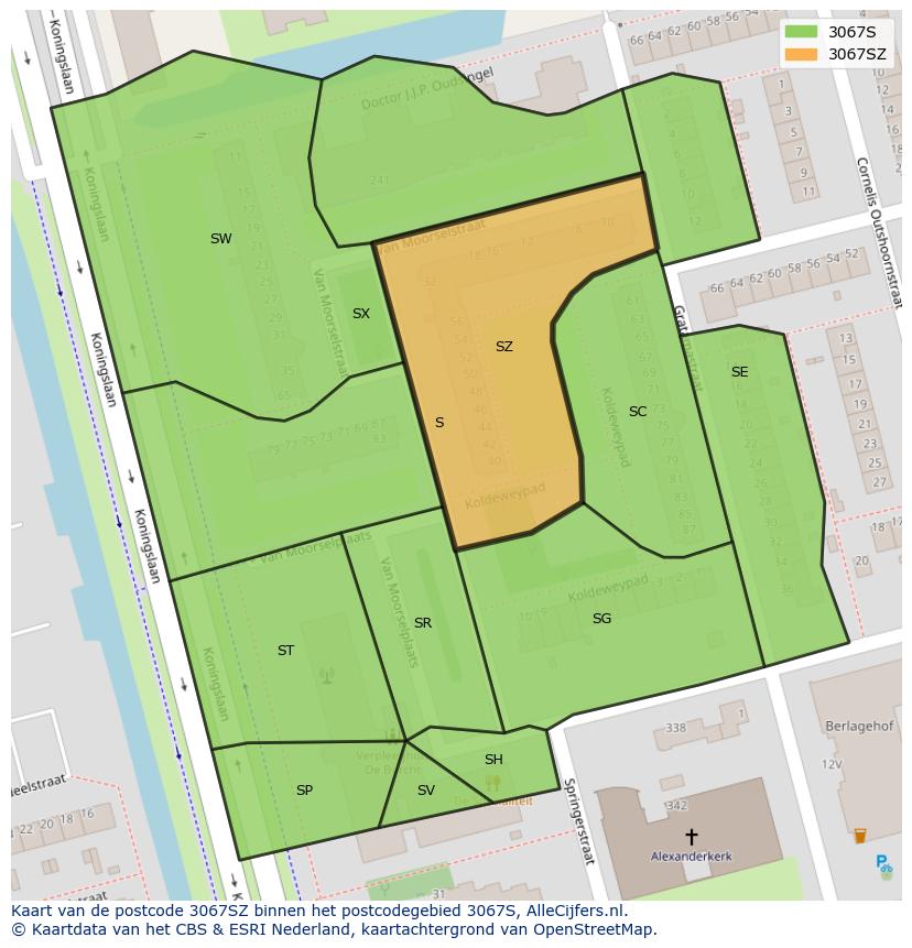 Afbeelding van het postcodegebied 3067 SZ op de kaart.