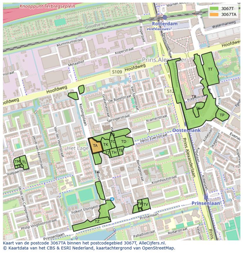 Afbeelding van het postcodegebied 3067 TA op de kaart.