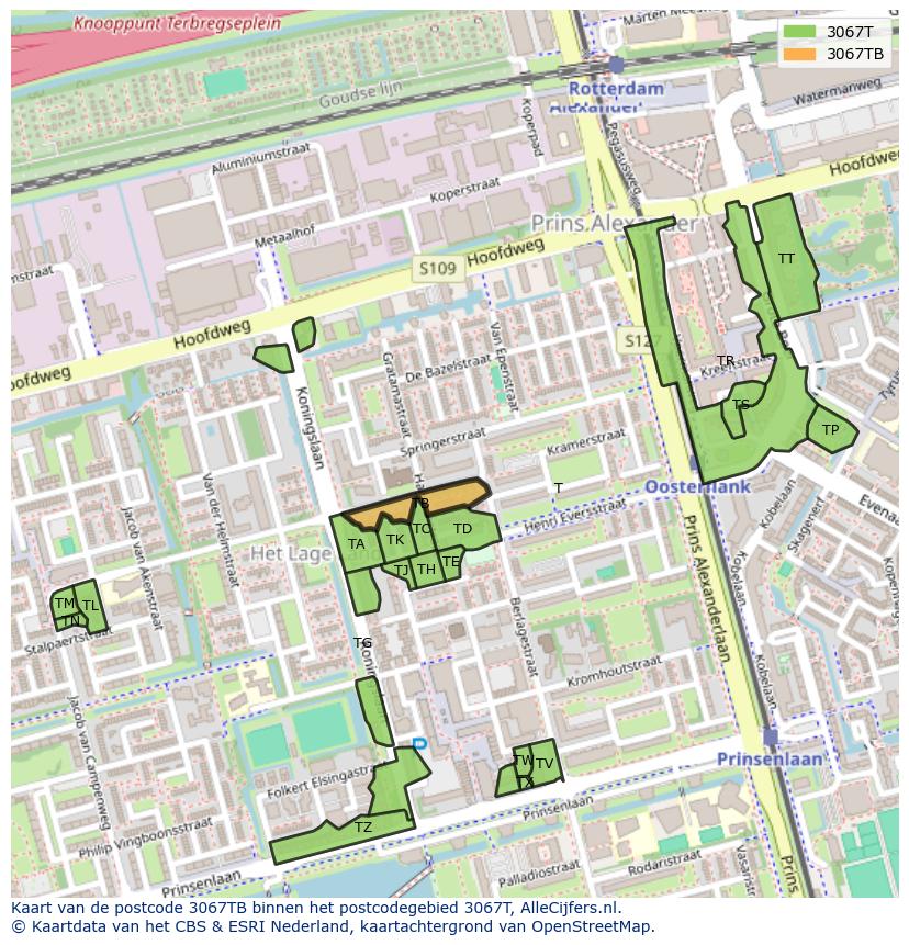 Afbeelding van het postcodegebied 3067 TB op de kaart.