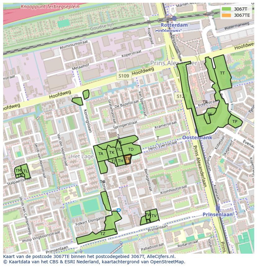 Afbeelding van het postcodegebied 3067 TE op de kaart.