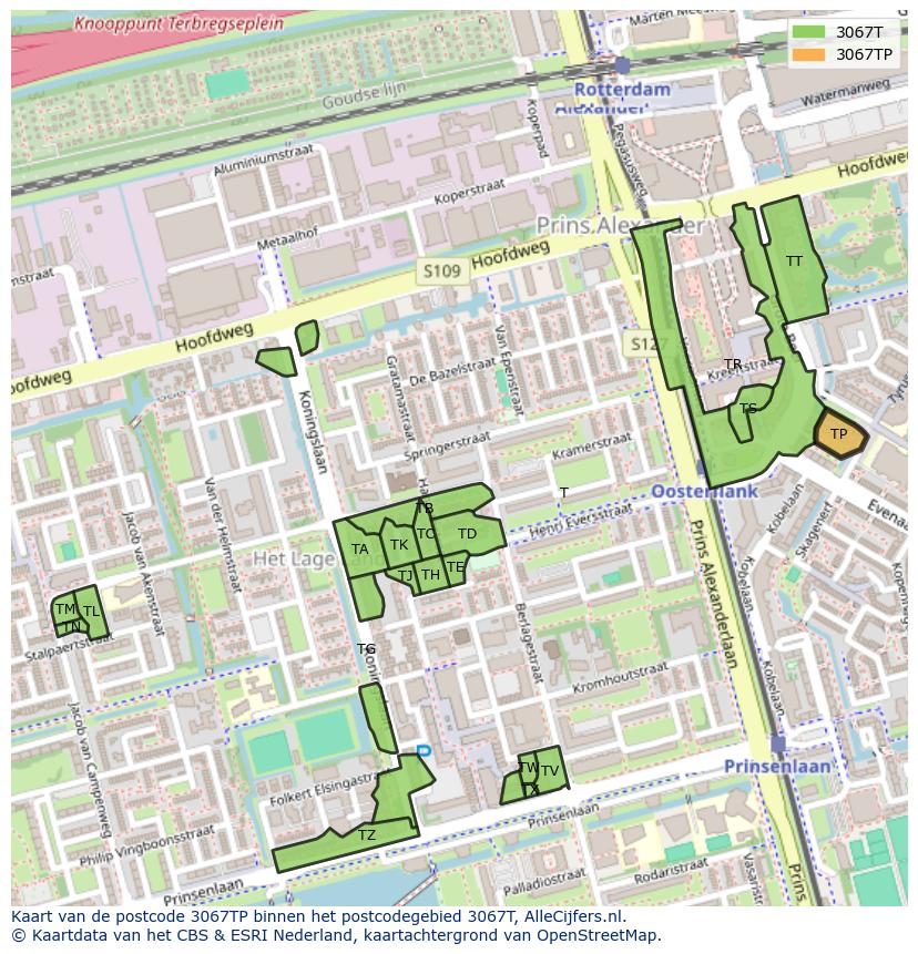 Afbeelding van het postcodegebied 3067 TP op de kaart.