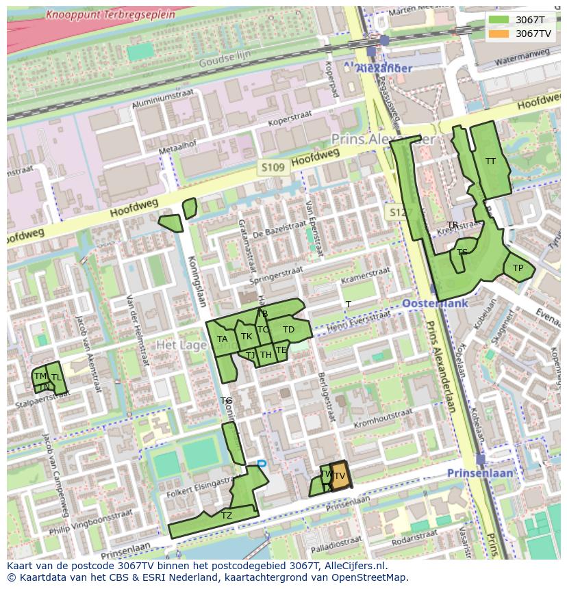 Afbeelding van het postcodegebied 3067 TV op de kaart.