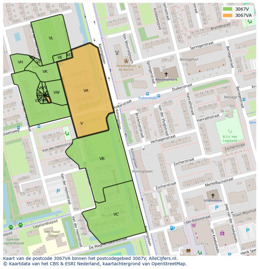 Afbeelding van het postcodegebied 3067 VA op de kaart.