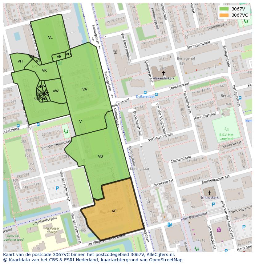 Afbeelding van het postcodegebied 3067 VC op de kaart.
