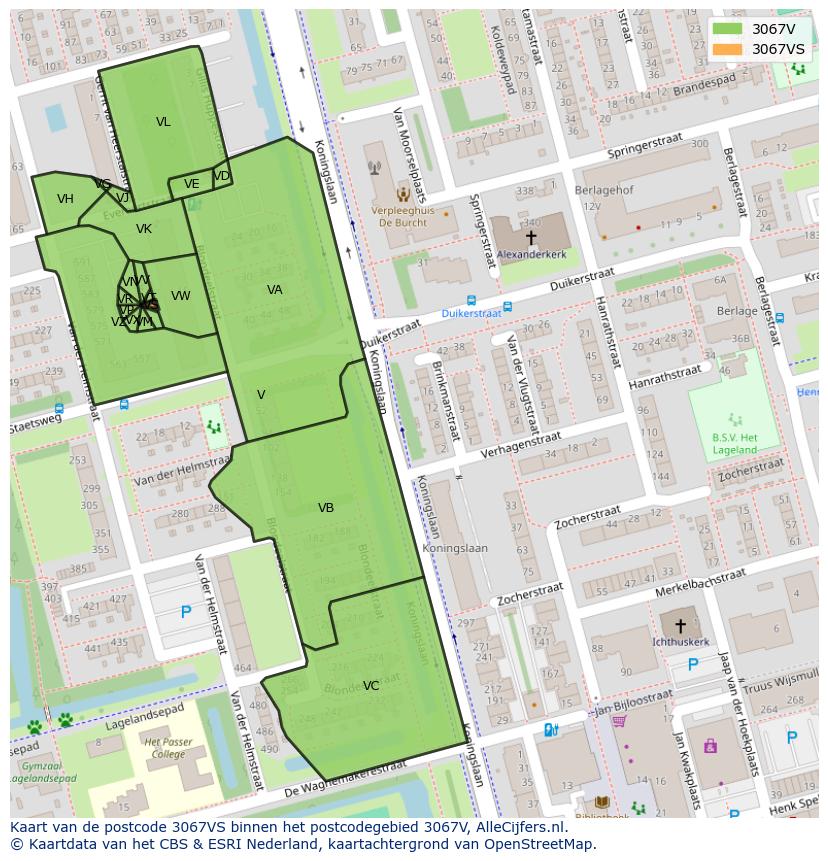 Afbeelding van het postcodegebied 3067 VS op de kaart.