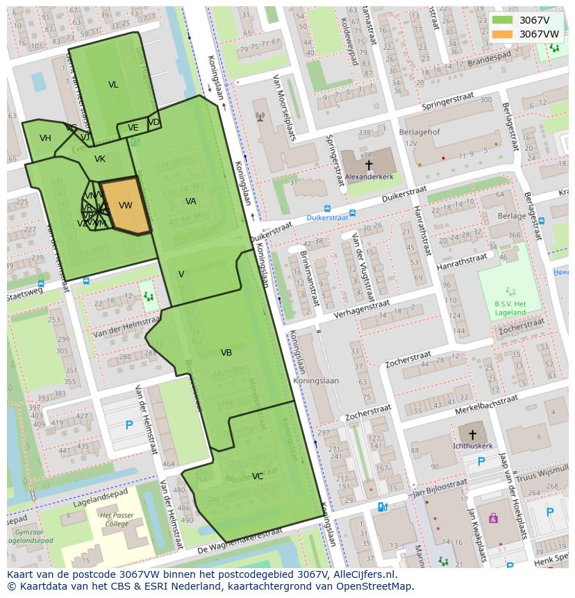 Afbeelding van het postcodegebied 3067 VW op de kaart.