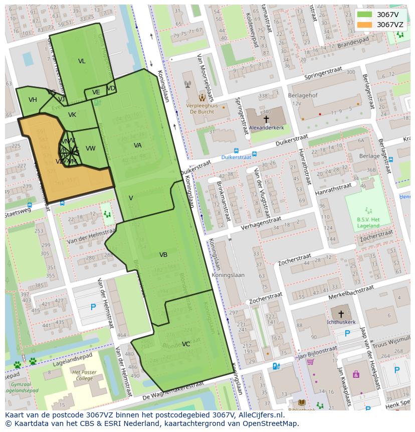 Afbeelding van het postcodegebied 3067 VZ op de kaart.