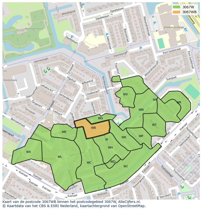 Afbeelding van het postcodegebied 3067 WB op de kaart.